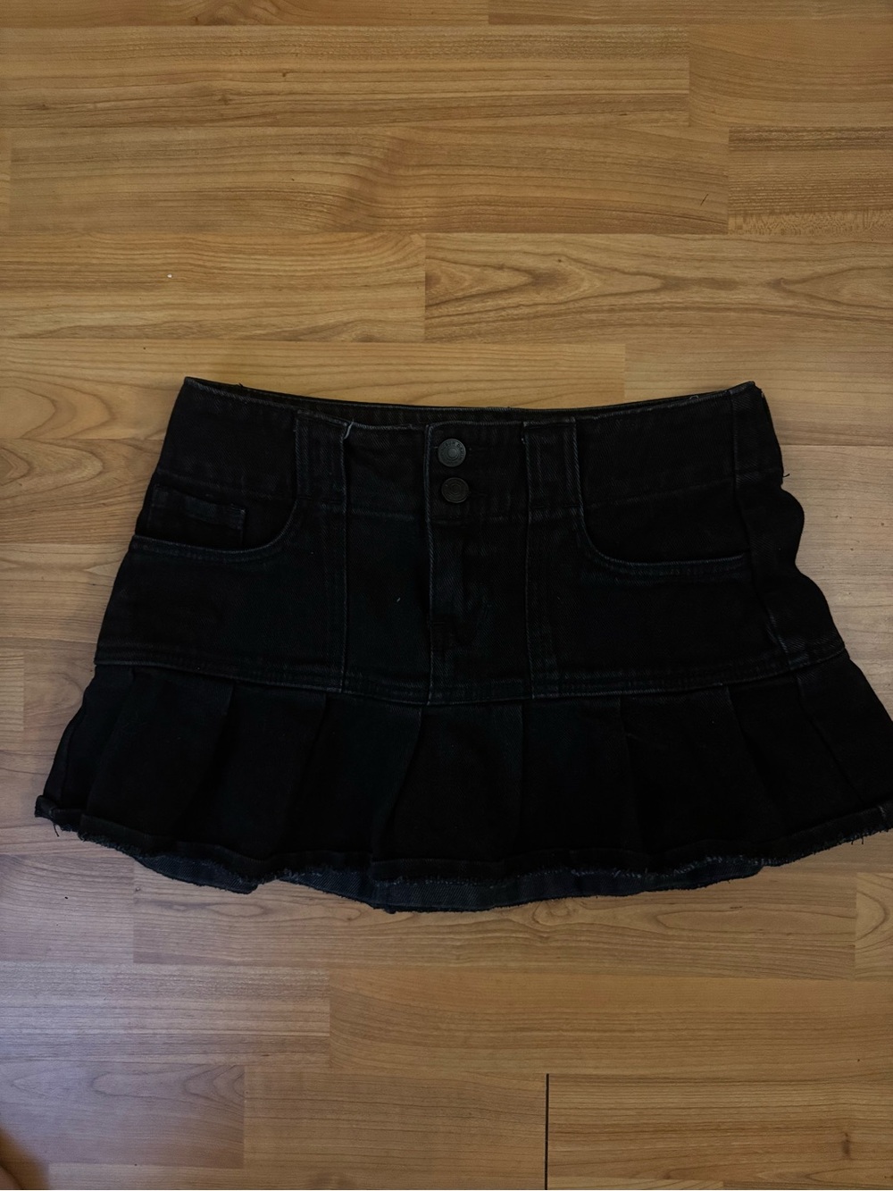 PacSun Black Denim Ruffle-Hem Mini Skirt